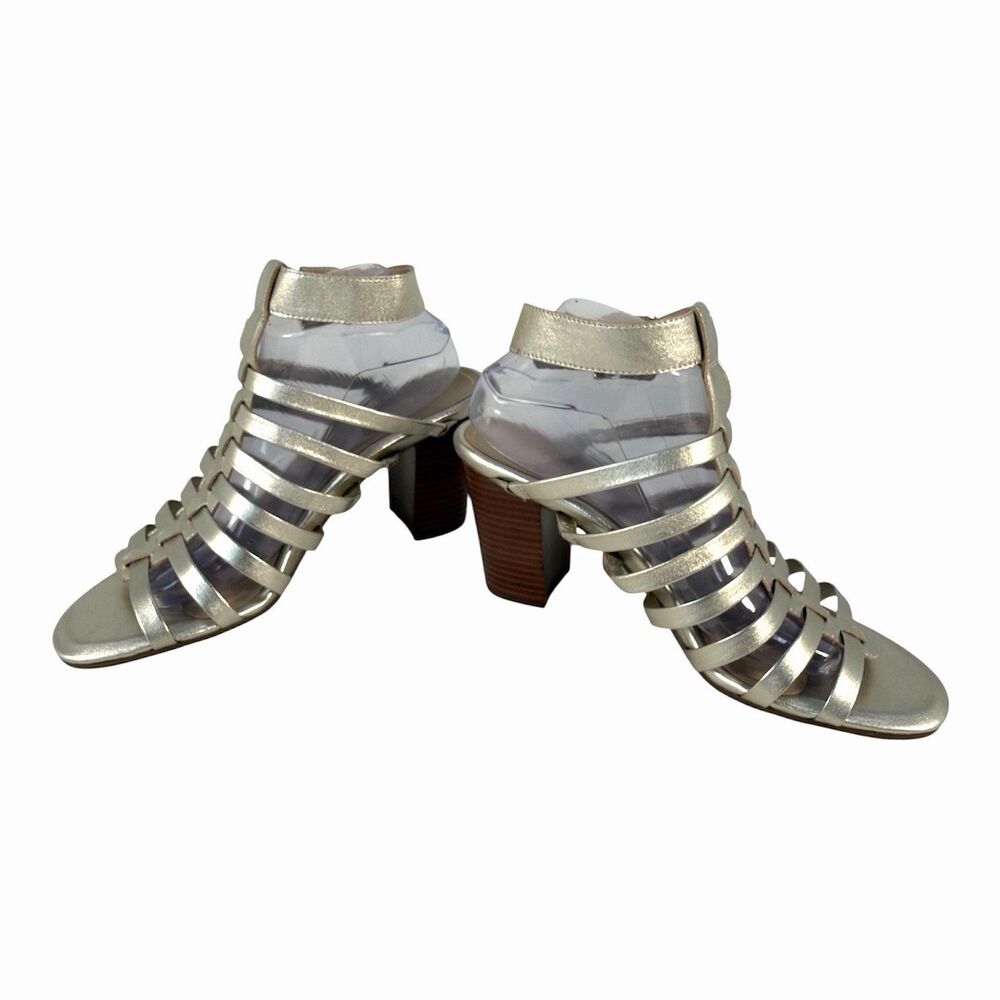 Vionic Sami Metallic Sexy Strappy Sandals 4" Block Heels Gold Champagne Size 11
